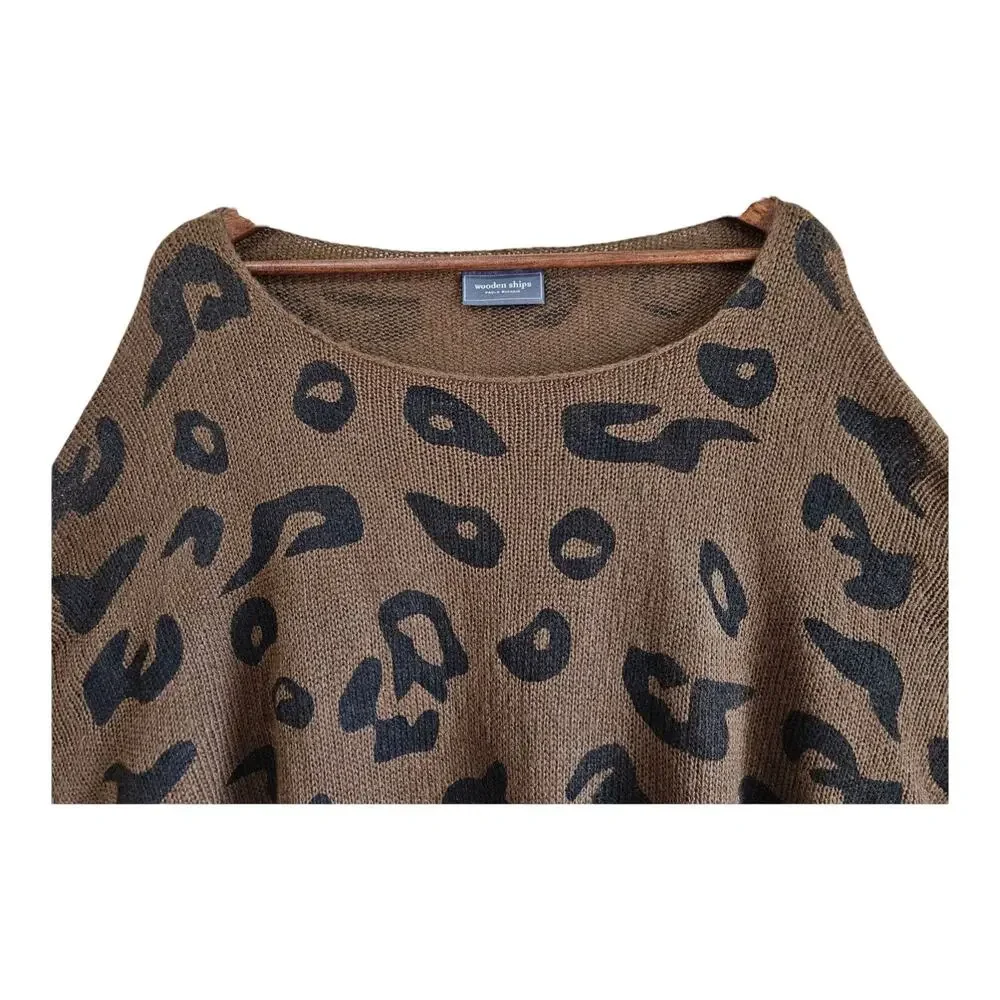 WOODEN SHIPS M / L Sweater Brown Black Animal Print Mohair Wool Blend Oversized
